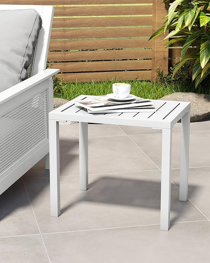 Crestlive Products Outdoor Side Table Set of 2, Aluminum Rectangular Side/End Table, Small Patio Coffee Bistro Table for Outdoor Indoor (White)