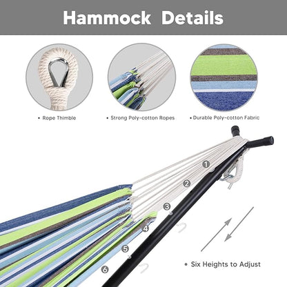 SUNCREAT 2-in-1 Convertible Backyard Fabric Hammock with Stand, Large Hammocks for Outside, Patented, Light Green Stripes