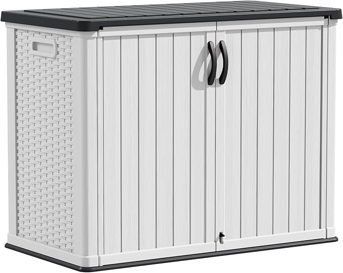 Storage Shed, 26 Cu Ft White Resin Cabinet with Magnetic Door Closure