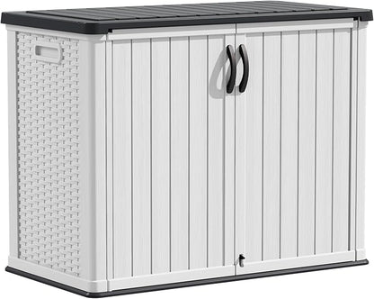 Storage Shed, 26 Cu Ft White Resin Cabinet with Magnetic Door Closure