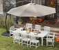 White 9-Piece Outdoor Dining Set with Beige 11FT Cantilever Umbrella, 75.2'' HDPE Table & Chairs for 8, Weather-Resistant Furniture with Umbrella Hole for Patio, Lawn, Poolside