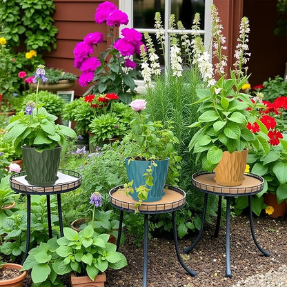 6 Pack 7 Inch Plant Pots with Drainage and Saucers, Multicolour Plastic Flower Pots for Indoor and Outdoor Plants, Stackable Nursery Planters for Houseplants and Herbs, Multicolour