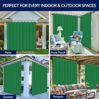 PureFit Outdoor Curtains for Patio Waterproof Weatherproof, UV Resistant Outside Curtains for Gazebo, Front Porch, Pergola, Sun Blocking Privacy Curtain, 150W x 84L inch, 1 Panel, Green