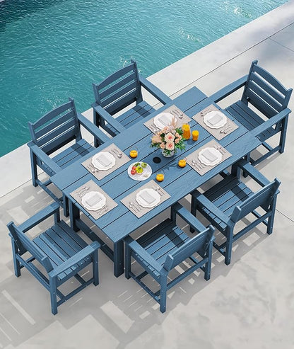 SERWALL Patio Dining Chair Set of 2,All Weather HDPE Outdoor Dining Chair, Blue