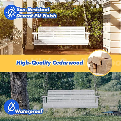 VINGLI Upgraded Patio Wooden Porch Swing for Courtyard & Garden, Heavy Duty 880 LBS Swing Chair Bench with Hanging Chains for Outdoors (5 FT, White)