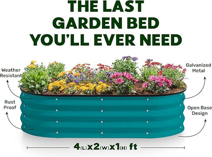 Plant & Plot Galvanized Raised Garden Beds Outdoor // 4×2×1 ft (2-Pack) Planter Raised Beds for Gardening, Vegetables, Flowers (Turquoise) // Large Metal Garden Box