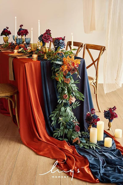 Artificial Flower Garland 6 Ft Eucalyptus and Rose, Dark Teal & Burnt Orange
