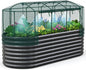 Quictent Galvanized Raised Garden Bed Kit with Self Watering System and Mesh Cover, Large Oval Metal Outdoor Planter Garden Boxes for Vegetables Herbs Flowers, 8x3x2Ft