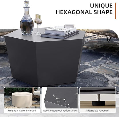 UPHA Outdoor Hexagon Coffee Table, Small Modern Minimalist Accent Tables, Low Light Concrete Center Table for Living Room, Outside Patio, Deck, 28×24.2×15.4, Dark Gray