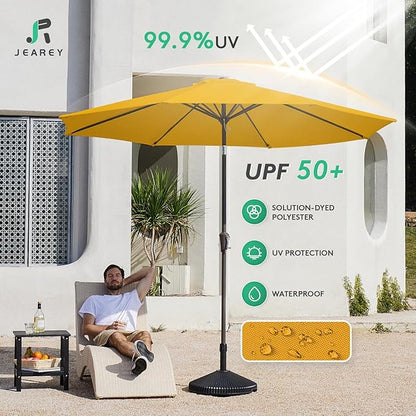 JEAREY 9FT Outdoor Patio Umbrella Market Umbrella with Push Button Tilt and Crank, Outdoor Table Umbrellas 8 Sturdy Ribs UV Protection Waterproof for Garden, Deck, Backyard, Pool (Bright Orange)
