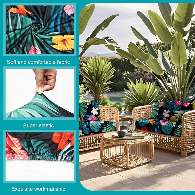 Cushion Covers, 12-Piece Stretch Microfiber in Summer Night for Patio Sofas