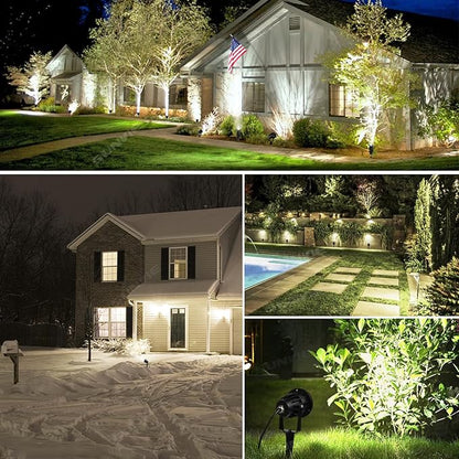 SUNVIE 120V Spot Lights Outdoor LED Landscape Lighting 12W AC Spotlights for Yard Waterproof Landscape Spotlight with Spiked Stake for Tree Garden Pathway Warm White Flag Lights US 3-Plug in, 4 Pack