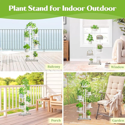 iDavosic.ly 4 Tier Plant Stand Indoor Outdoor, Tiered Corner Multiple Flower Pot Holder Shelf, Metal 34 Inch Tall Display Rack for Patio Porch Living Room Garden Balcony Bedroom, White