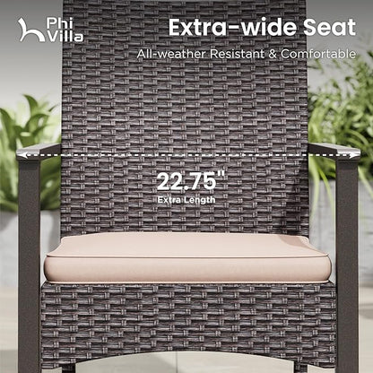 PHI VILLA Outdoor Dining Set for 8, Rectangular Rattan Table with Acacia Wood Top & Wicker Chairs with Cushions, 74” Large Modern Furniture Set for Patio, Deck, Backyard, Porch