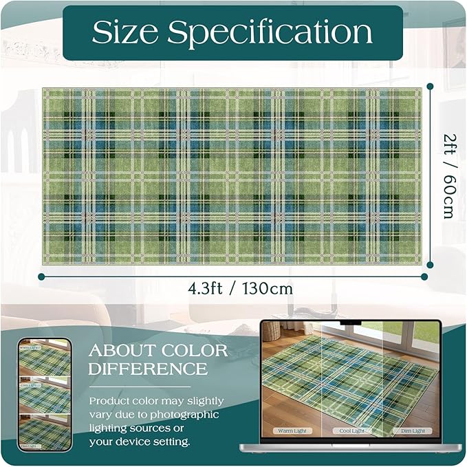 Outdoor Rug Tartan Door Mat in Green, 2 x 4 ft 3 in