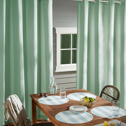 TOWN & COUNTRY BASICS Cabana Solid Heavyweight Indoor Outdoor Curtains, Light Filtering Opacity with Grommet Top, Water Repellent, 2-Pack Set, 54"x84", Seafoam