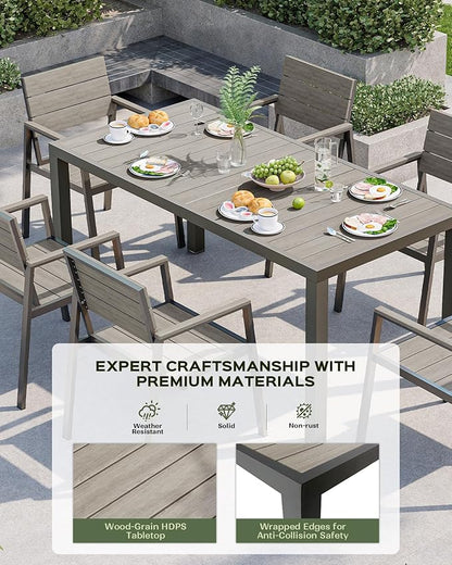 5-Piece Outdoor Dining Set, Aluminum Dining Table Set for 4, Patio Table and Chairs Set with Umbrella Hole, All Weather HDPS Outdoor Table and Chairs for 4 (Gray)