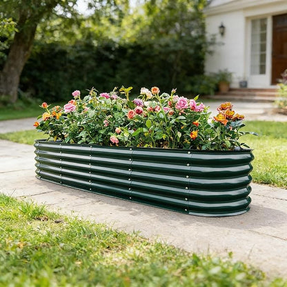 Gardmax Galvanized Raised Garden Bed, Lightweight Planter Boxes Outdoor with Easy Assembly, Large Garden Bed for Vegetables, Fruits, Flower Dark Green 8FT