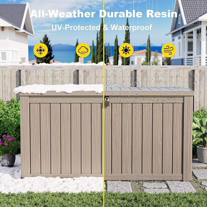 Deck Box 180 Gallon Grey Resin Outdoor Storage Bench
