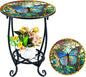 Outdoor Side Table Round Small Mosaic Patio Accent Indoor End Plant Coffee Tea Table for Yard Patio Porch Garden Living Room, Bedroom(Butterfly Style,12 Inch)