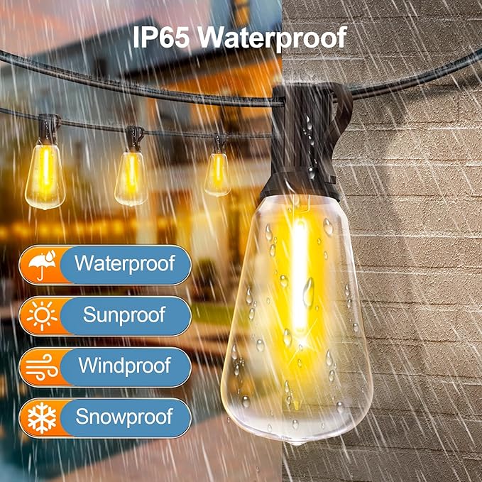 Outdoor String Led Patio Lights - 200Ft 60M Outside Waterproof Light ST38 Shatterproof Bulb Connectable Hanging Outdoor Electric Lighting for Backyard Yard Gazebo Porch Party