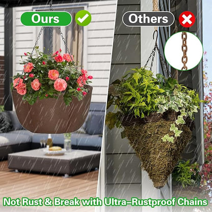 Hanging Baskets for Plants Outdoor, 12 Inch 3 Pack Hanging Planters for Outdoor Plants, Breathable Water-Draining, Hanging Pots for Plants Indoor with Chain Hanging Pot for Garden Porch Patio Balcony