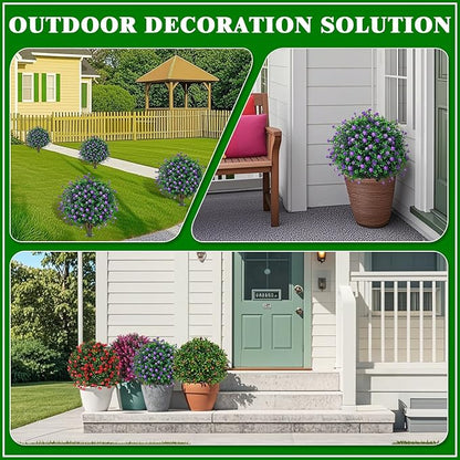 Artificial Boxwood Topiary Tree with Flower, Set of 2 Artificial Shrub Bushes with Ground Spike, Fake Evergreen Tree for Porch, Artificial Plants for Outdoor Planters Indoor UV Resistant