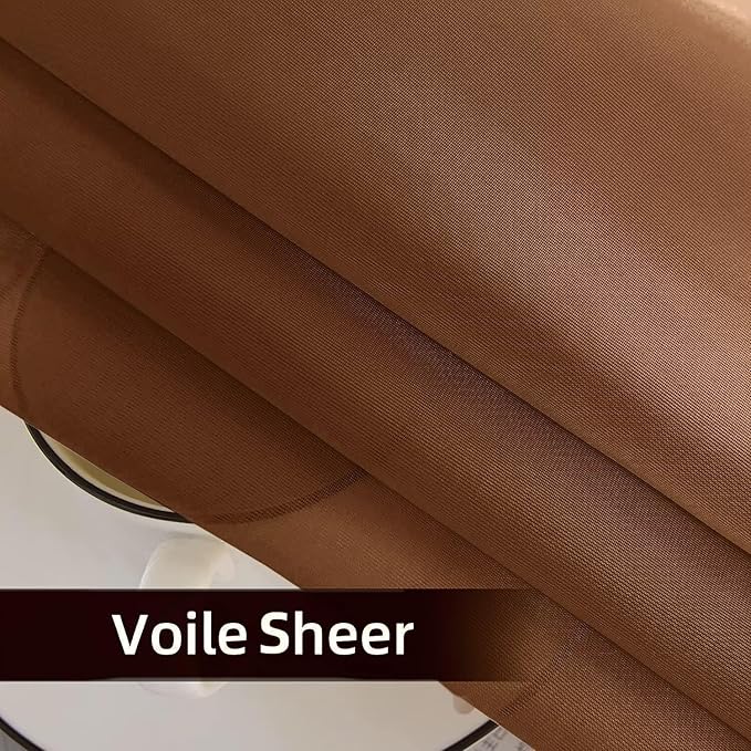 SpaceDresser Waterproof Outdoor Sheer Curtains for Patio - 4 Panels Rod Pocket Indoor Voile Sheer Curtain for Living Room,52W x 96L inch, Brown