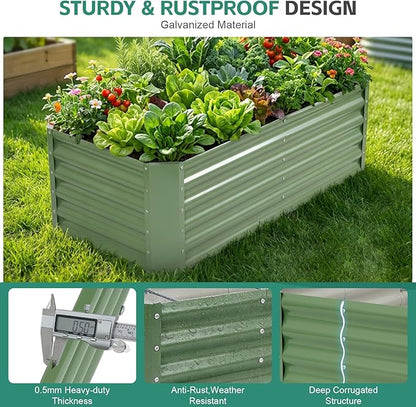 Galvanized Raised Garden Bed - 4x2x1.4ft (2Packs) Metal Garden Planter Box Outdoor | Steel Raised Bed Kit with Bracing Rods, Gloves for Gardening Vegetables Fruits and Flowers