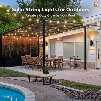 addlon 100FT Solar String Lights Outdoor with Remote, 54 LED Shatterproof Bulbs, Dimmable & Timable, 3 Light Modes, G40 Waterproof Solar String Lights for Outside Backyard Party Decor