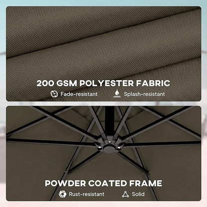 Outsunny 10 ft Offset Patio Umbrella with Cover, Round Hanging Cantilever Umbrella with 6-Position 360° Rotation, Crank Handle, Tilt, Cross Base, Heavy Duty Outdoor Umbrella for Garden