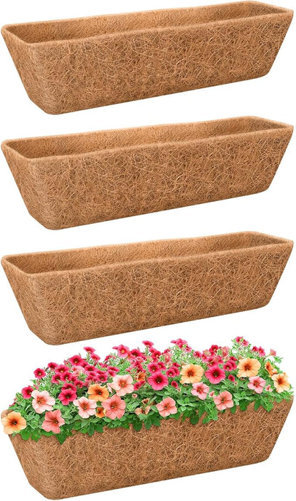 Riare 4 Pack 30 Inch Rectangle Coconut Liners for Planters, Natural Coconut Fiber Planter Liners, Window Box Liner Trough Coco Liner for Outdoor Flower, Garden Wall, Deck & Fence Planter Boxes