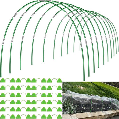 60pcs Garden Hoops for Raised Beds Wide, 8ft Greenhouse Hoops Grow Tunnel for Row Cover Netting, Adjustable Fiberglass Rust-Free Garden Bed Plant Hoops Support DIY Frame Stake for Outdoor, 40pcs Clips