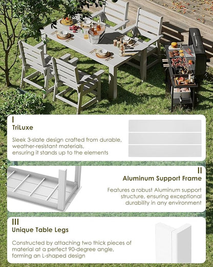 GREENVINES Outdoor Dining Table | 67’’ | HDPE | Rectangle Tables for 6 | All-Weather | Umbrella Hole | Patio Furniture | for Poolside Backyard Garden | White