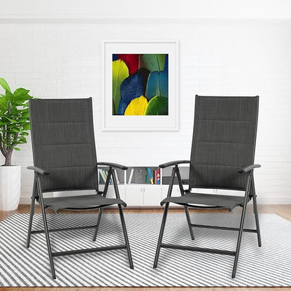Kozyard Coolmen 2-Pack Outdoor Patio Dining Chair Set - Breathable Textilene Padded, Foldable Deck Chairs for Outdoor Patio (Gray)