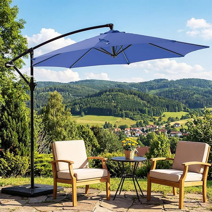 OLIXIS Offset Patio Umbrella, 9.7FT Cantilever Table Umbrellas for Outdoor Sun Shade UV Protection with Easy Tilt Adjustment, 8 Ribs for Backyard, Lawn, Garden, Pool - Blue