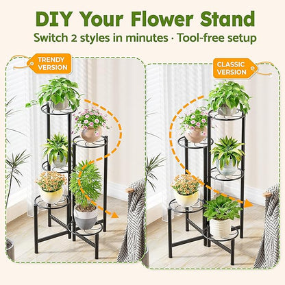 Corner Plant Stand Indoor Outdoor Tall Metal Flower Pot Stands for Multiple Plants 5 Tier Heavy Duty Plant Shelf for Patio Garden Balcony Living Room Bedroom Black Kite