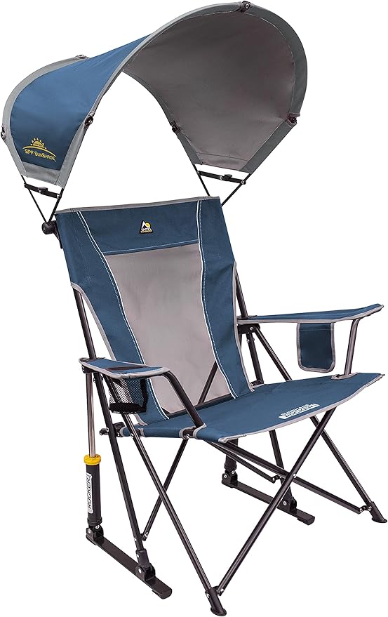 Folding Rocking Chair with UPF 50+ Canopy in Neptune Blue