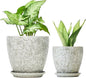 8 Inch + 6 Inch Retro Ceramic Planter Set of 2 with Drainage Hole and Saucer for Multiple Plants, Indoor-Outdoor Garden Pots for Succulent, Orchid, and Flower (Retro White)