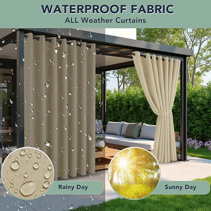 Extra Wide Outdoor Curtains Waterproof for Patio - 6 Panels Privacy Weatherproof Outside Curtains with Grommets for Gazebo, Pergola, Porch, Cabana, Balcony, 110 x 108 Inch, Cream