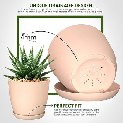 Utopia Home - Plant Pots with Drainage - 7/6.6/6/5.3/4.8 Inches Home Decor Flower Pots for Indoor Planter - Pack of 5 Plastic Planters, Cactus, Succulents Pot - Pink