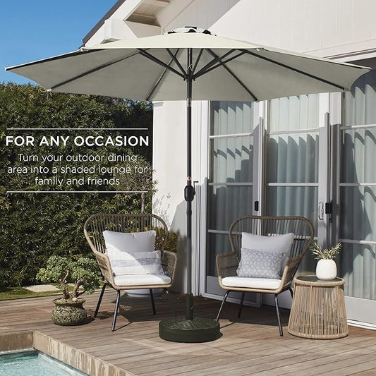 Outdoor Table Compatible Steel Polyester Market Patio Umbrella, 10ft