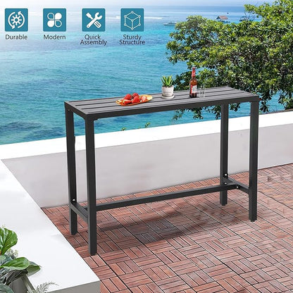 Outdoor Bar Table, Patio Console Pub Height Tables with Powder Coated Steel Frame, Weather Resistant Waterproof Top for Hot Tub, Balcony, Garden, Yard, Poolside (Black, 55" Bar Table)