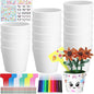 Funnymoom 36 Pcs Garden Plastic Paintable Flower Pot Craft Kit DIY Painting Flower Pots with Watercolor Stickers Pipe Cleaners Growing Kits for Home Spring Summer Mother's Day Fun Activity (Cute)