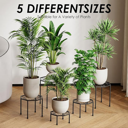 5-Pack Metal Plant Stands for Outdoor Indoor, Anti-Rust Iron Flower Pot Stand, Heavy Duty Plant Pot Shelf for Multiple Plant, Decoration Racks for Home, Patio & Garden (Black)