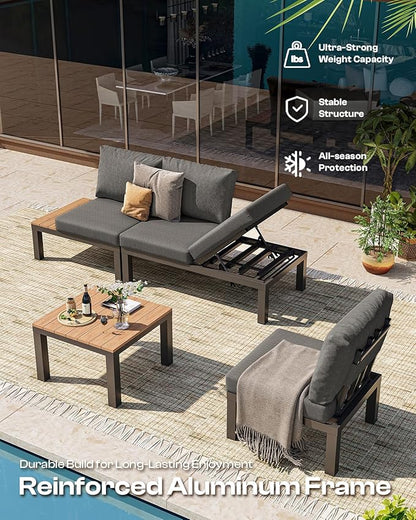 Aluminum Outdoor Patio Sofa Set, 2 Seats Modular Sectional Sofa with Side Table, Thick & Removable Cushions, All-Weather Outdoor Conversation Sets for Garden & Yard, Graphite