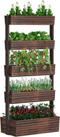 FILWH Wooden Raised Garden Bed Vertical Planter Box, Freestanding Plant Stand for Indoor Outdoor Plants, Herbs, Flowers, Vegetables, Gardening (Carbonized, 5-Tier，29.9 x 17.9 x 68in)
