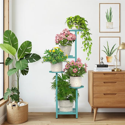 TOSKING 5 Tier Tall Plant Stand Indoor Outdoor, Heavy Duty Corner Shelf for Plants & Decor, Space Saving 3.9FT Metal Flower Pot Stand for Balcony, Garden, Living Room, Patio (Blue, 47in)