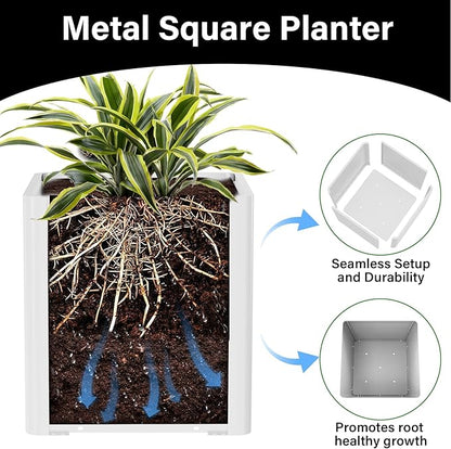 Large Outdoor Planter 26" L x 26" W x 26" H,Metal Square Planter for Outdoor Plants,Heavy Duty Modern Flower Plant Pot for Porch/Patio/Garden