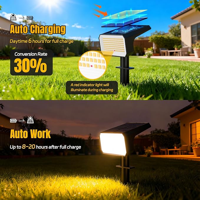 Solar Spot Lights Outdoor, [10 pack/118 LED] 4 Modes Auto On/Off Solar Landscape Spotlights, Ip67 Waterproof Solor Powered Pathway Lights for Outside Yard Garden Walkway Tree Patio (Warm White)